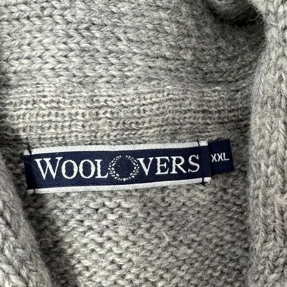 WoolOvers Men’s XXL Gray British Wool Shawl Collar Sweater Heavy Knit